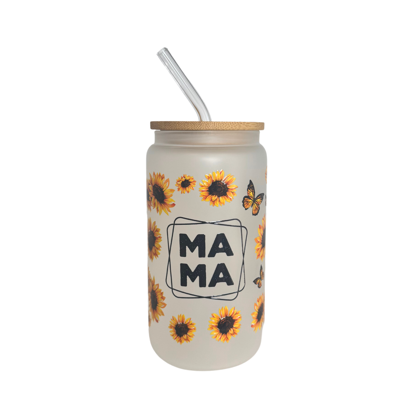 Mama Sunflower Frosted Glass 500ml (16oz) Can Cup