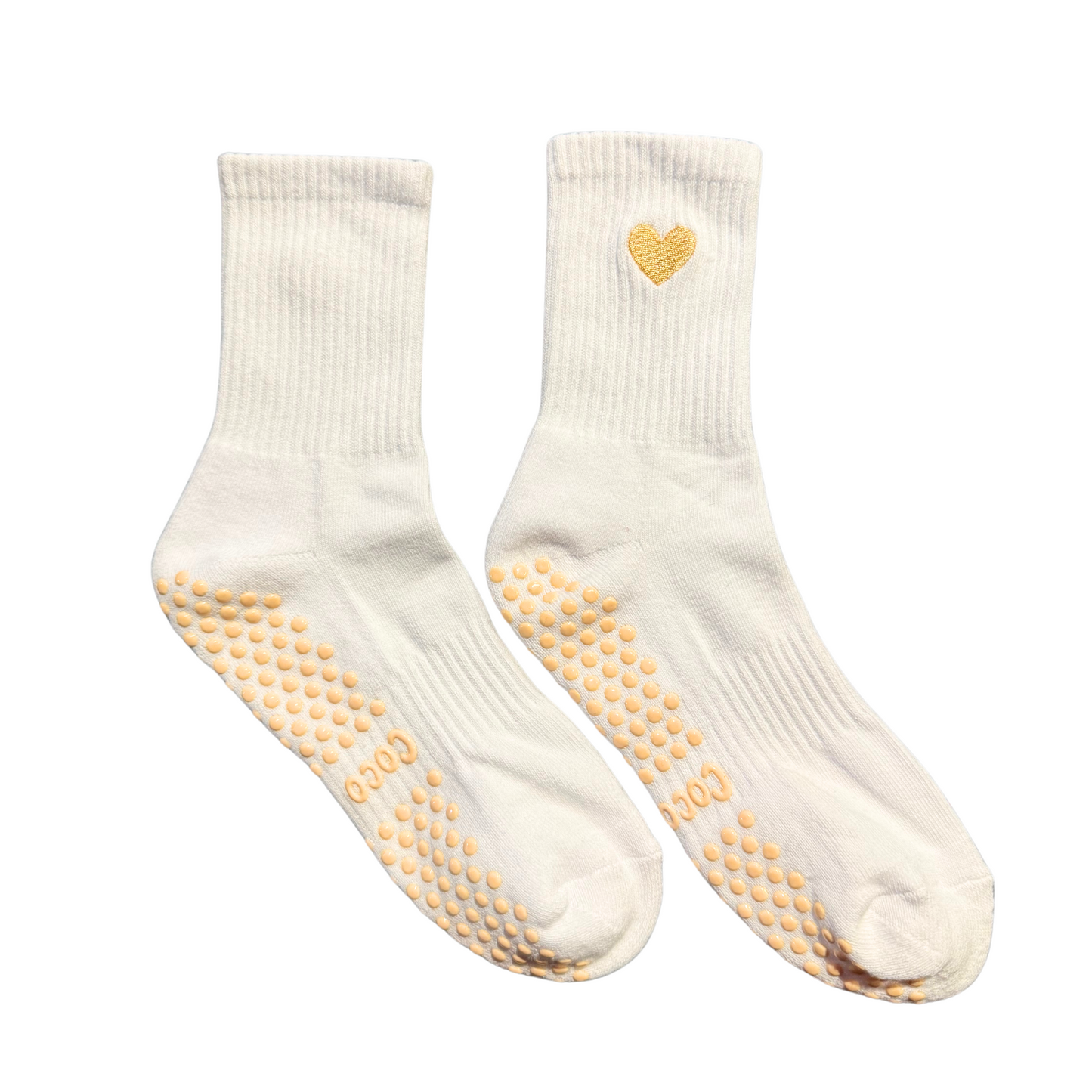Beige Heart Coco Club Grip Sock